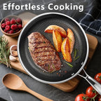 Non Stick Frying Pans Set, 8" 9.5" 11" Stainless Steel Pan Set, Ceramic Skillet with Stay-Cool Handle, Non Toxic, PFAS PFOA PTFE Free, Dishwasher Safe, Induction, Suitable with All Cooktops