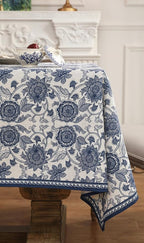 patdrea Designer Vintage Blue Long Rectangle Tablecloth,Linen Anti-Wrinkle Paisley Pattern Farmhouse Table Cloth,Decor Table Cover for Kitchen Dining,Christmas,Thanksgiving,63"x102"-Lantang a