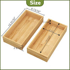 BAMEOS Deep Utensil Drawer Organizer, Bamboo Silverware Organizer for Kitchen Drawer Storage Flatware Junk Cutlery Jewelry 14"x 6.8" Set of 2 (Natural)