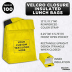 DISCOUNT PROMOS 100 Hook and Loop Insulated Lunch Bags Set - Customizable Text, Logo - Polyester, Durable, Vibrant, Reusable - Yellow