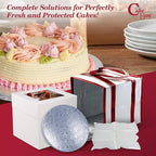 Cakebon Cake Box and Boards, 12-Inch Round Silver Smooth Edges 1/2- Inch Thick Drums with Insulated Bag and Ice Pack – Cake Transport Set, Cooler for Cake Delivery and Transport (1pc Each, 4pcs Total)