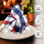 Urban Villa Cotton Dinner Napkins Set of 6, 20x20 Inche Soft Premium Cotton Napkins, Hotel Quality Highly Absorbent, Reusable & Washable Table Dinner Napkins (Red/Blue/White, Buffalo Checks)