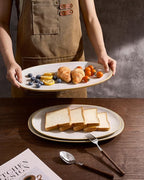 famiware Serving Platter, Oval 15.59/14.3/12.9 inch Serving Dishes for Entertaining, Serving Bowls, Microwave Safe, Stonware Serving Trays for Party, Turkey, Cheese, Ocean Series, Cappuccino White