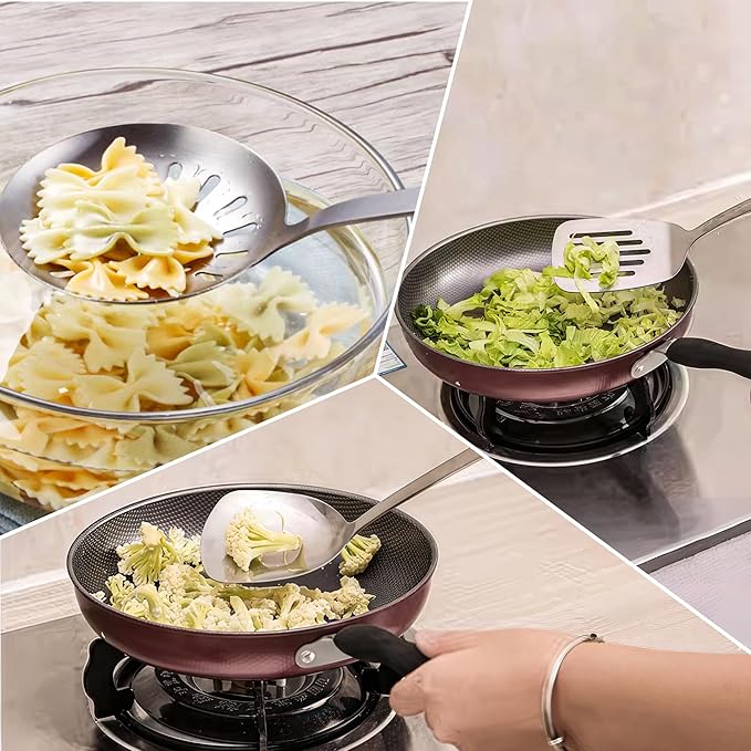 FJNATINH Spatula and Ladle - Set of 2 Wok Tools - Universal Wok Ladle and Spatula - Stainless Steel Cooking Utensils and Wok Accessories,14"-15"