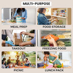 Klex 38 Oz, 50 Sets Meal Prep Containers with Airtight Lids, BPA Free, Reusable Plastic Food Container, 38 oz, Rectangular, Black/Clear, 50 Sets