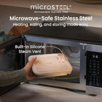 Bentgo MicroSteel Heat & Eat Container – Microwave-Safe, Leak-Proof, Easy-to-Clean, Lightweight Stainless Steel Reusable Food Storage with Airtight Silicone Lid (Dinner Size; 5.5-Cup Capacity; Gold)