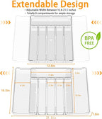 Silverware Drawer Organizer, Expandable Utensil Tray for Kitchen Drawers,BPA Free Flatware and Cutlery Holder,Adjustable Plastic Storage for Utensil like Spoons, Forks, Knives.Clear