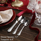KEAWELL Pearl Edge 4-Piece Premium Spoon Set, 18/10 Stainless Steel, Fine Silverware Spoons with Refined Bead Design, Brightly Polished, Dishwasher Safe (Silver, 7.56" Dinner Spoons)