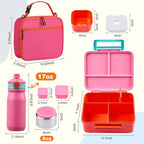 Bento Lunch Box for Kids with 8oz Soup Thermo, Leak-proof Lunch Food Containers with 5 Compartment, Insulated Lunch Bag & 17oz Stainless Steel Water Bottle for School, Trvael