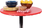 Yourtablecloth Heavy Duty Vinyl Round Fitted Tablecloth (Table Cover) with Flannel Backing Vibrant Colors Elasticized Tablecloth Great for Indoor and Outdoor Dining and Playing Cards 48” Rust Print