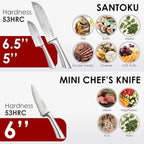 Cuisine::pro Damashiro 8-Piece Satori Knife Block - Japanese Steel Knife Set with Acacia Wood Knife Block -Damascus-Inspired Blade