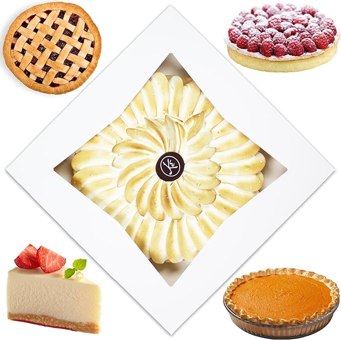 BAKELUV Pie Boxes for 9 Inch Pie | White, 12 Pack | 9x9x2.5 Bakery Box with Window, 9x9 Cookie Box, 9 Inch Pastry Boxes with Window Bulk, Cake Boxes, Auto Pop Up