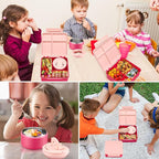 Bento Lunch Box for Kids with 8oz Soup Thermo,Kids Leakproof Lunch Food Containers with 4 Compartment,Kid Insulated Thermo Hot Food Jar for School,Trvael-Pink