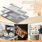 Baking Sheet Set of 3, Stainless Steel Cookie Sheets Baking Sheet Pan, 10.5/12.4/16 Inch, Thicker and Firmer Baking Pans Set, Non-stick, Non toxic & Heavy Duty & Easy Clean，Dishwasher Safe
