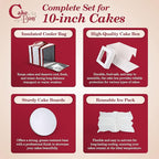 Cakebon Cake Box and Boards, 10-Inch Round White Wrapped Edges 1/2- Inch Thick Drums with Insulated Bag and Ice Pack – Cake Transport Set, Cooler for Cake Delivery and Transport (1pc Each, 4pcs Total)