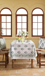 ISAENNE Designer White Linen Small Rectangular Tablecloth,Chinoiserie Floral Elegant Indoor Table Cloth,Fall Stain Proof Decor Tablecloths for Dining Thanksgiving Kitchen,55"*71"-Mosella F