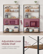 VASAGLE Coffee Bar, 39.4 Inches Baker's Rack for Kitchen with Storage, 6-Tier Kitchen Shelves with 6 Hooks, Microwave Stand, Industrial, Rustic Brown and Black UKKS039K01