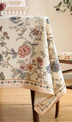ISAENNE Designer French Light Beige Extra Long Rectangle Tablecloth,Linen Florals and Birds Pattern Table Cloth,Durable Decorative Tablecloths for Dining Thanksgiving Kitchen,63"*110"-Cornucopia