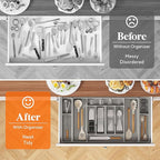 Lifewit Silverware Organizer, Plastic Kitchen Utensil Drawer Tray, Cutlery Flatware Storage Holder for Spoons Forks Knives, 32 x 16 Inches, 12 Compartment, Gray