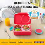 Omie OmieBox UP bento Box for Kids | Insulated Lunch Box | Leak Proof Vacuum Insulated Thermal Food jar | Cooler ice Pack | 2 Compartments (Cherry Pink)