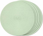 FunWheat Round Braided Placemats Set of 6 Place mats for Dining Tables Woven Heat Resistant Table Mats 15 inch (Mint Green)