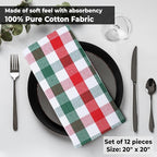 Urban Villa Cloth Dinner Napkins Set of 12 Highly Absorbent Soft Premium Dinner Napkins 20x20 Inches, Hotel Quality Reusable & Washable Table DinnerNapkins for Home (Christmas Buffalo Checks)