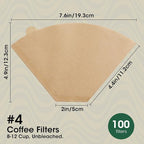 100 Count Coffee Filters #4, ONIOU Number 4 Cone Coffee Paper Filters 8-12 Cup Unbleached, Natural Coffee Filters 4 Cone Paper for Ninja Cuisinart Coffee Makers