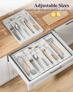 Kitsure Cutlery Drawer Organiser for Kitchen - Adjustable Cutlery Tray for Effortless Utensil Sorting, Versatile Kitchen Storage & Organisation Solution, 13.70" x 1.54" x 10.94"~20.08", White