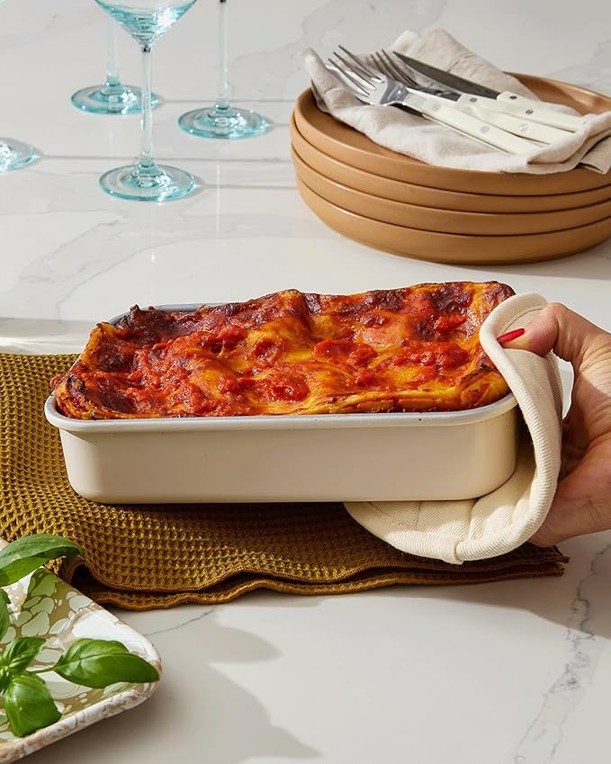 Caraway Nonstick 9” x 6.5” Small Rectangle Baking Pan Duo – Non-Toxic, PTFE & PFOA Free – Aluminized Steel Core – Deep Ceramic Baking Pan for Casseroles, Lasagna & More - White