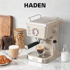 HADEN Barista Brew Espresso Coffee Machine, Stainless Steel Espresso Maker with Milk Frother and Steamer Function and 1.5L Water Tank, Putty & Copper