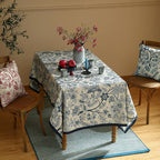 ISAENNE Designer French Linen Tablecloth Rectangular,Blue Floral Washable Indoor Table Cloth,Durable Home Decor Tablecloths for Dining Thanksgiving Kitchen Party Christmas,55"*87"-Ruyi B