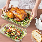 Serving Tray with Handles Set of 3 Rectangular Large Serving Platters 16.5/14.9/13.2 Inch White Plates for Dinner, Party, Entertaining, Cream Gold