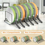 Adjustable 2.2in Pan Organizer Rack - for Pots,Pans,Cutting Boards,Cookie Sheets & Muffin Pans with 6 Slots,Non-Slip