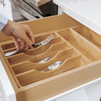 KitchenEdge Silverware Organizer - Cutlery, Flatware, and Utensil Holder for Kitchen Drawers, Fixed 10.5” Width, 7 Storage Compartments, Non-Slip Feet, Rounded Corners, 100% Bamboo