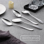E-far Stainless Steel Serving Utensils, 4-Piece Serving Spoons Set Includes Slotted & Solid Spoons, Metal Hostess Tablespoons for Catering Buffet Party Kitchen Restaurant