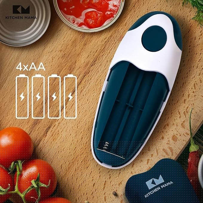 Kitchen Mama Auto 2.0 Electric Can Opener: Blade Opens Almost Any Can Pop or Soda Can - Automatic, Hands Free, Safe, Smooth Edge, Lid Remover, Battery Operated, Cordless, YES YOU CAN (Navy Blue)