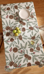 ISAENNE Designer Christmas Beige Linen Rectangular Tablecloth,Pinecones Pattern Indoor Tablecloths,Washable Decor Table Cloth for Dining Thanksgiving Kitchen Christmas,55"*87"-Carol B
