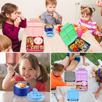 Bento Lunch Box for Kids with 8oz Soup Thermo,Kids Leakproof Lunch Food Containers with 4 Compartment,Kid Insulated Thermo Hot Food Jar for School,Trvael-Blue
