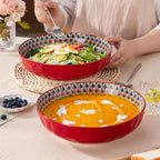 YUN TAO Large Serving Bowls,10 inch Porcelain Bowls, 75 Oz Capacity, Vibrant Red Hue - Microwave and Dishwasher Safe for Salad, Pasta, Entertaining and Party (Set of 2)