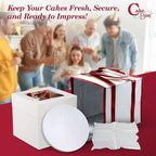 Cakebon Cake Box and Boards, 10-Inch Round White Wrapped Edges 1/2- Inch Thick Drums with Insulated Bag and Ice Pack – Cake Transport Set, Cooler for Cake Delivery and Transport (1pc Each, 4pcs Total)
