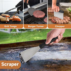 Griddle Accessories Kit, 27Pcs Grilling Accessories Set for Blackstone and Camp Chef, Flat Top Griddle Accessories Set with Scraper, Enlarged Spatulas, Basting Cover for BBQ