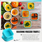 Nuogo 4 Pcs 1/2 Cup Silicone Freezer Trays with Lid Soup Freezer Containers Reusable Silicone Molds Rectangle Freezing Containers Freezing Ice Trays for Soups Sauces Stews Curries, Lake Blue