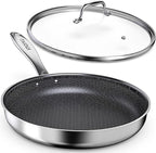 imarku Non Stick Frying Pans, 12" Stainless Steel Pan, Hybrid Skillet with Lid, Deep Larger Saute Pan, Dishwasher & Oven Safe, Induction Compatible Cooking Pan, PFOA Free