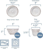 Pfaltzgraff Trellis White 16-Piece Stoneware Dinnerware Set, Service for 4, Distressed White Finish, Microwave & Dishwasher Safe Plates and Bowls