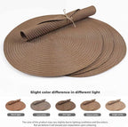 FunWheat Round Braided Placemats Set of 6 Place mats for Dining Tables Woven Heat Resistant Table Mats 15 inch (Brown,6pcs)