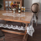 Rectangle Waterproof Clear Table Cover Protector Vinyl Table Cloth Oil Spill Proof Wipe Clean Lace Plastic Tablecloths for Dining Tables (White, 60 x 104 Inches)
