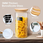 Extra Large Glass Flour and Sugar Storage Containers with Airtight Lids,132 floz x2 [Set of 2] Big Glass Jars with Bamboo Lids, Air Tight Food Storage Jars for Cereal, Pasta, Rice, Coffee