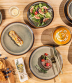 TheTerra Ceramic Dinnerware Sets for 4, 12 Pieces Porcelain Lightweight Plates and Bowls Sets, Scratch Resistant Dish Set, Oven & Microwave & Dishwasher Safe, Coffee Bean