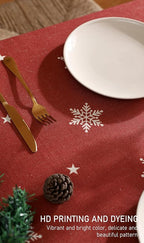 ISAENNE Designer Christmas Red Table Cloth for Rectangle Table,Linen Tablecloth with Snowflakes Pattern,Wrinkle Resistant Decor Tablecloths for Dining Kitchen Thanksgiving,55"*79"-Carol C