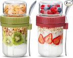 Danmu 2 Pack Overnight Oats Containers with Lids 16 oz,Dual-Layer Yogurt Parfait Cups with Lids,Meal Prep Containers Glass for Snack,Overnight Oats,Yogurt,Parfait,Salad Dishwasher Safe